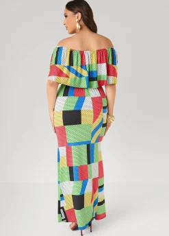 Off The Shoulder Geo Maxi Dress