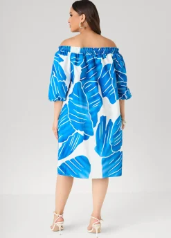Off The Shoulder Leaf Print Dress