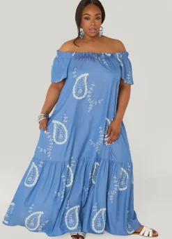 Off The Shoulder Paisley Dress