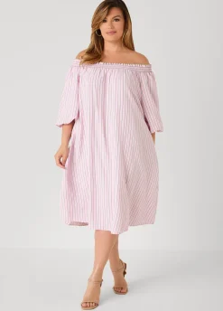 Off The Shoulder Striped Dress