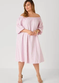 Off The Shoulder Striped Dress