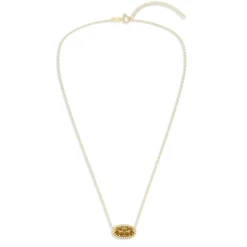 Oval Gemstone Necklace in 14K Gold Plated Sterling Silver, Oval Pendant Size 6 * 12mm, 15" Cable Chain with 2" Extender, Gift Box Included - Apr, White Zircon