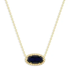 Oval Gemstone Necklace in 14K Gold Plated Sterling Silver, Oval Pendant Size 6 * 12mm, 15