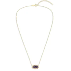 Oval Gemstone Necklace in 14K Gold Plated Sterling Silver, Oval Pendant Size 6 * 12mm, 15
