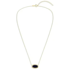 Oval Gemstone Necklace in 14K Gold Plated Sterling Silver, Oval Pendant Size 6 * 12mm, 15