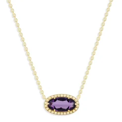 Oval Gemstone Necklace in 14K Gold Plated Sterling Silver, Oval Pendant Size 6 * 12mm, 15