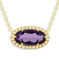 Oval Gemstone Necklace in 14K Gold Plated Sterling Silver, Oval Pendant Size 6 * 12mm, 15
