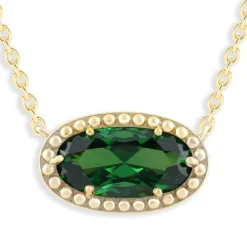 Oval Gemstone Necklace in 14K Gold Plated Sterling Silver, Oval Pendant Size 6 * 12mm, 15