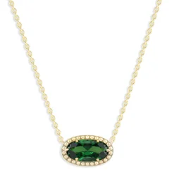 Oval Gemstone Necklace in 14K Gold Plated Sterling Silver, Oval Pendant Size 6 * 12mm, 15