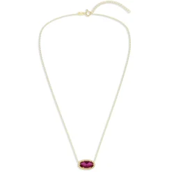 Oval Gemstone Necklace in 14K Gold Plated Sterling Silver, Oval Pendant Size 6 * 12mm, 15