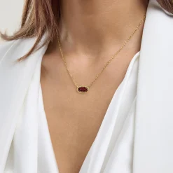 Oval Gemstone Necklace in 14K Gold Plated Sterling Silver, Oval Pendant Size 6 * 12mm, 15