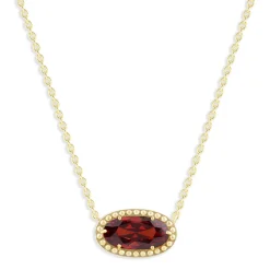 Oval Gemstone Necklace in 14K Gold Plated Sterling Silver, Oval Pendant Size 6 * 12mm, 15