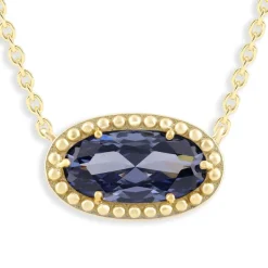 Oval Gemstone Necklace in 14K Gold Plated Sterling Silver, Oval Pendant Size 6 * 12mm, 15