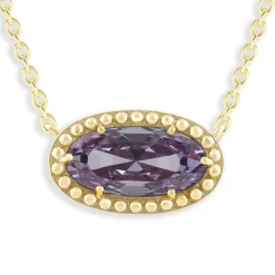 Oval Gemstone Necklace in 14K Gold Plated Sterling Silver, Oval Pendant Size 6 * 12mm, 15