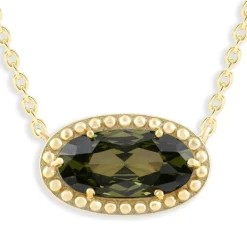 Oval Gemstone Necklace in 14K Gold Plated Sterling Silver, Oval Pendant Size 6 * 12mm, 15