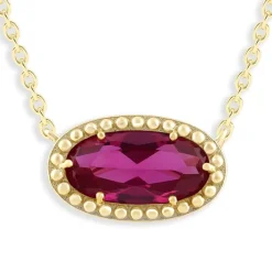 Oval Gemstone Necklace in 14K Gold Plated Sterling Silver, Oval Pendant Size 6 * 12mm, 15