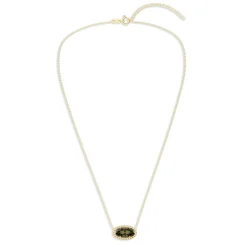 Oval Gemstone Necklace in 14K Gold Plated Sterling Silver, Oval Pendant Size 6 * 12mm, 15