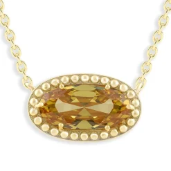 Oval Gemstone Necklace in 14K Gold Plated Sterling Silver, Oval Pendant Size 6 * 12mm, 15