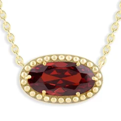 Oval Gemstone Necklace in 14K Gold Plated Sterling Silver, Oval Pendant Size 6 * 12mm, 15