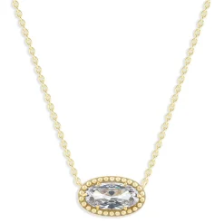 Oval Gemstone Necklace in 14K Gold Plated Sterling Silver, Oval Pendant Size 6 * 12mm, 15