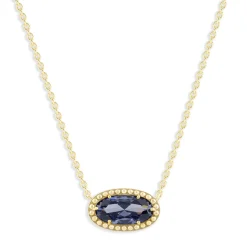 Oval Gemstone Necklace in 14K Gold Plated Sterling Silver, Oval Pendant Size 6 * 12mm, 15