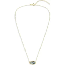 Oval Gemstone Necklace in 14K Gold Plated Sterling Silver, Oval Pendant Size 6 * 12mm, 15