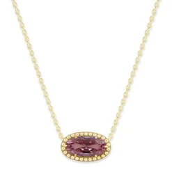 Oval Gemstone Necklace in 14K Gold Plated Sterling Silver, Oval Pendant Size 6 * 12mm, 15