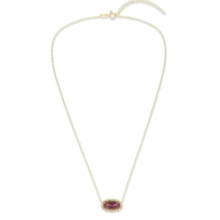 Oval Gemstone Necklace in 14K Gold Plated Sterling Silver, Oval Pendant Size 6 * 12mm, 15