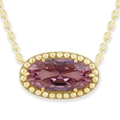 Oval Gemstone Necklace in 14K Gold Plated Sterling Silver, Oval Pendant Size 6 * 12mm, 15