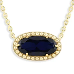 Oval Gemstone Necklace in 14K Gold Plated Sterling Silver, Oval Pendant Size 6 * 12mm, 15
