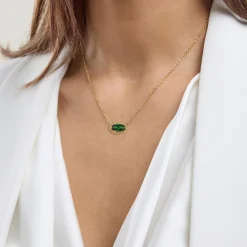 Oval Gemstone Necklace in 14K Gold Plated Sterling Silver, Oval Pendant Size 6 * 12mm, 15
