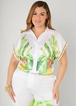 Palm Print Bubble Crop Top