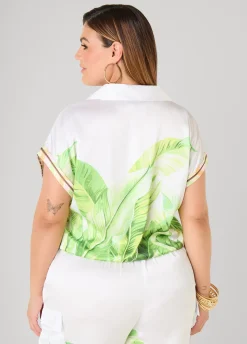 Palm Print Bubble Crop Top