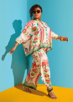 Parrot Print Satin Wide Leg Pants