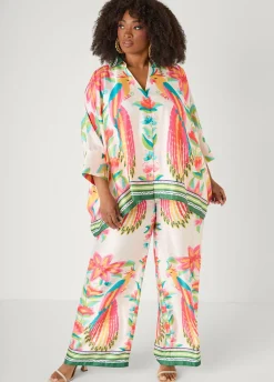 Parrot Print Satin Wide Leg Pants