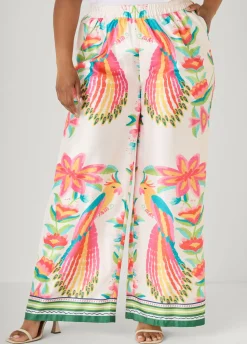 Parrot Print Satin Wide Leg Pants