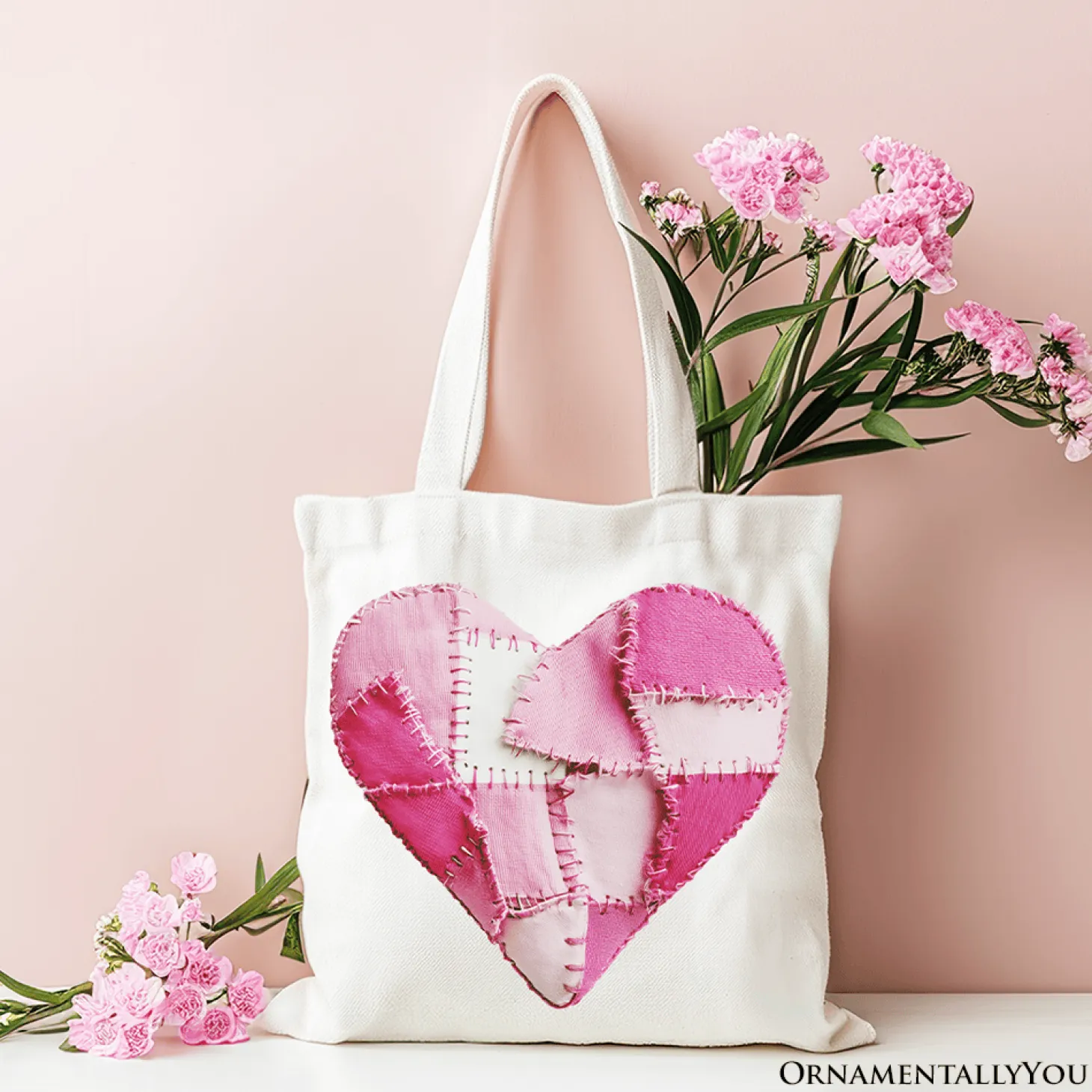 Patchwork Heart Canvas Tote Bag