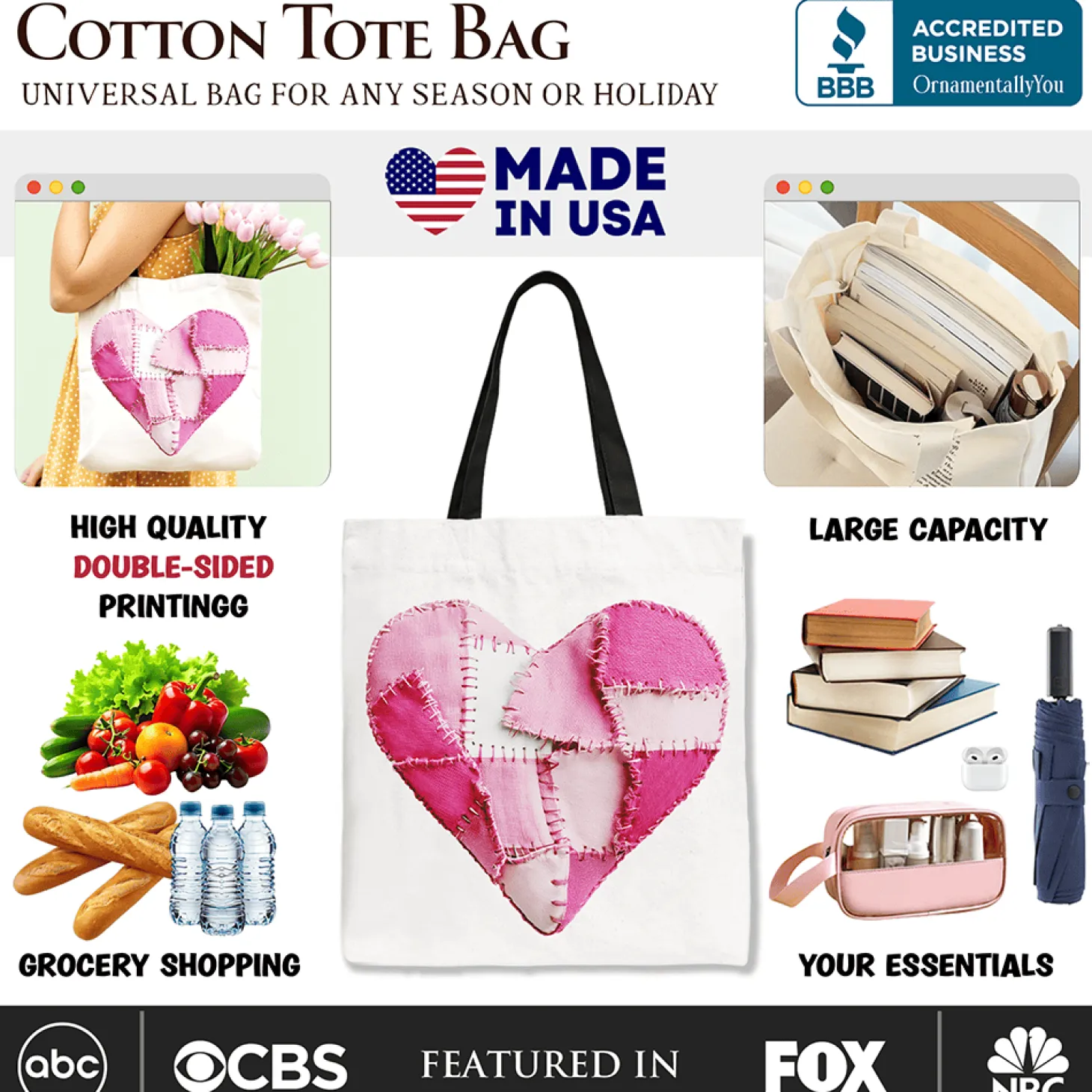 Patchwork Heart Canvas Tote Bag