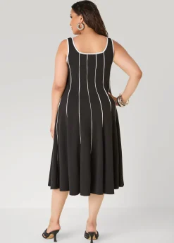 Piped A Line Midi Dress