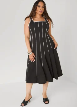 Piped A Line Midi Dress