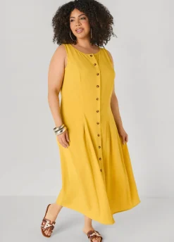 Pleated Woven Maxi Shirtdress