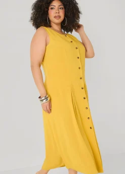 Pleated Woven Maxi Shirtdress