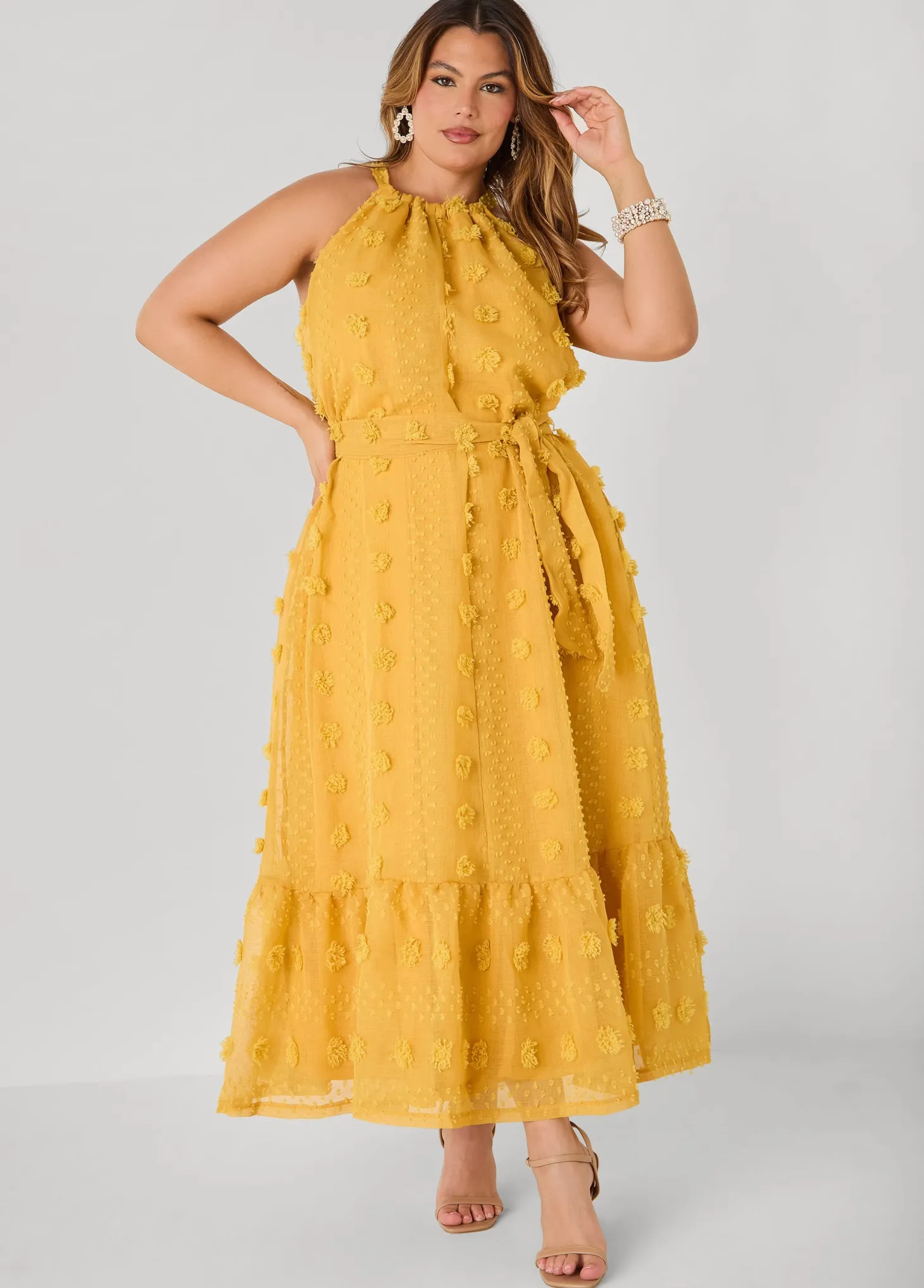 Pompom Gauze Maxi Dress