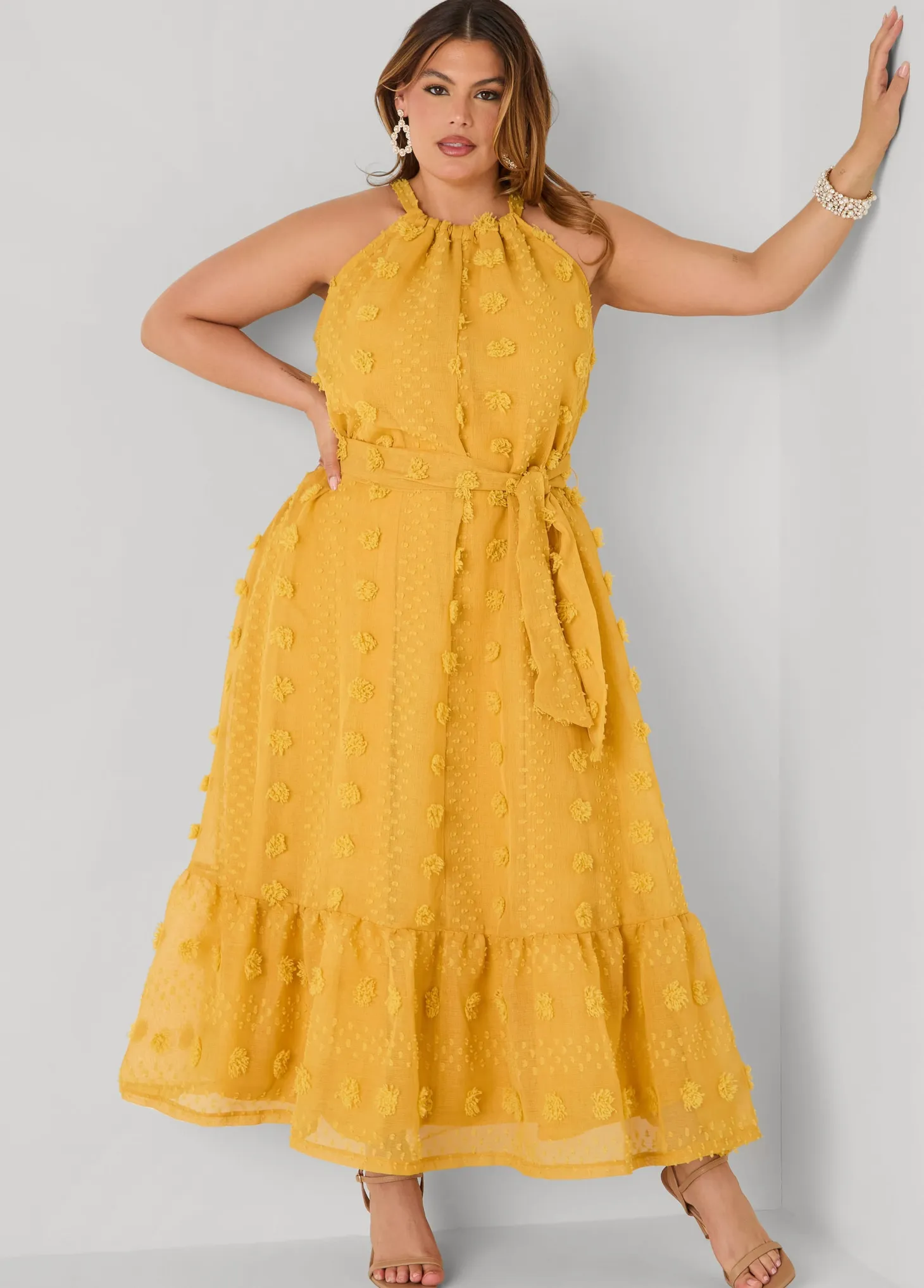Pompom Gauze Maxi Dress