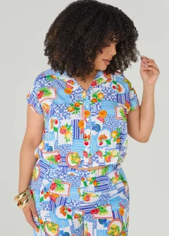 Printed Button Front Cropped Shirt