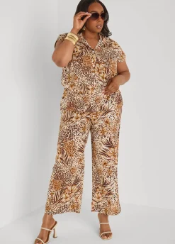 Printed Button Front Cropped Shirt