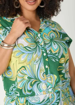 Printed Button Front Cropped Shirt