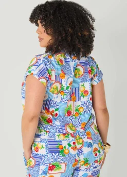 Printed Button Front Cropped Shirt