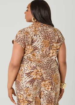 Printed Button Front Cropped Shirt