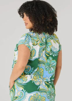 Printed Button Front Cropped Shirt
